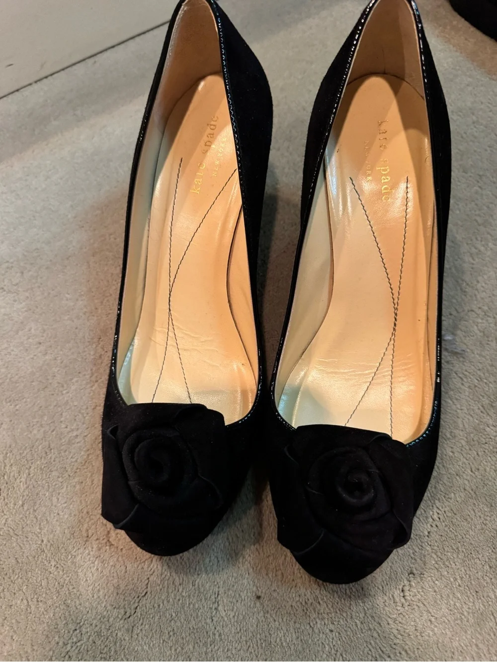 kate spade Black Suede Rose Accent Heels